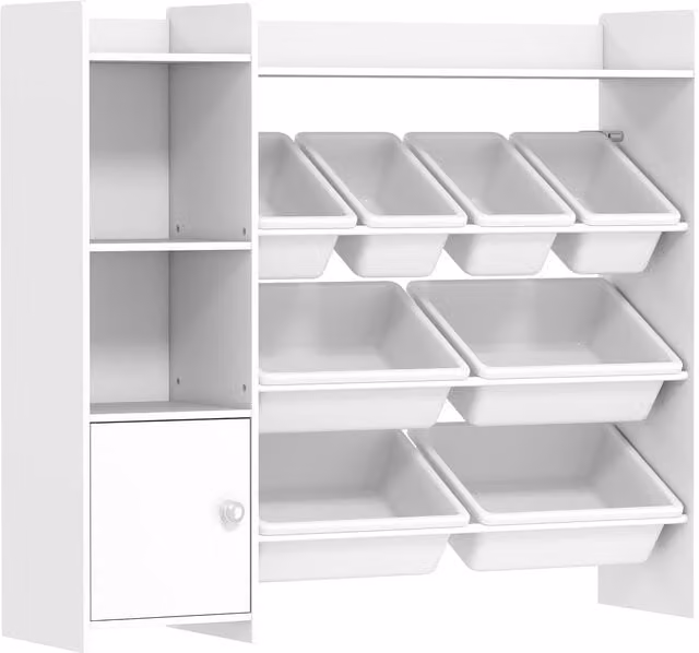 AIYAPLAY Toy Storage Unit with 8 Removable Bins and Shelves, White