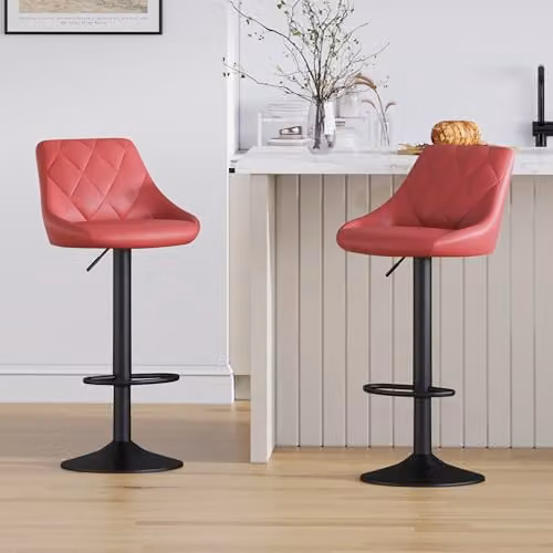 mcc direct Stanley Set of 2 Red Faux Leather Swivel Bar Stools with Backrest and Metal Base – 2