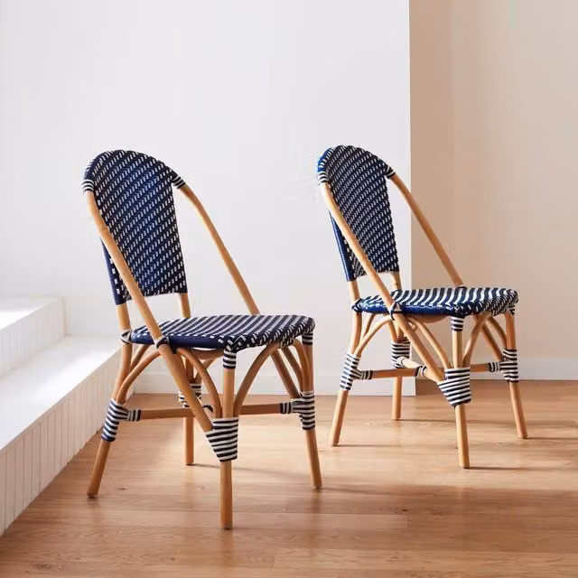 Sweek Pair of Blue Polyrattan Bistro Chairs with Armrests – 1