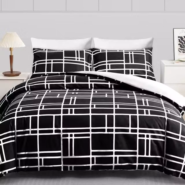 Pamposh Super King Double Brushed Microfibre Duvet Cover Set in Jet Black with Zipper Closure