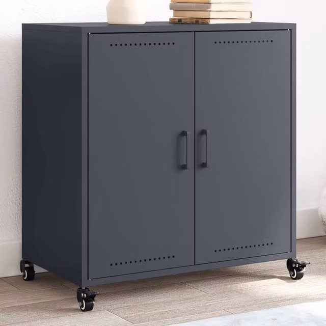 Berkfield Home Anthracite and Black Metal Sideboard with Castors, W/D/H: 68.5 x 39 x 72 cm