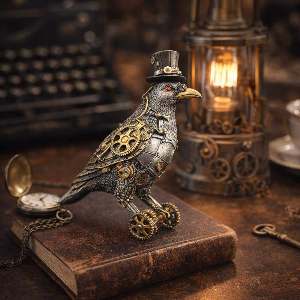Darthome Steampunk Crow Resin Ornament Figurine in Silver, Bronze and Gold – 3
