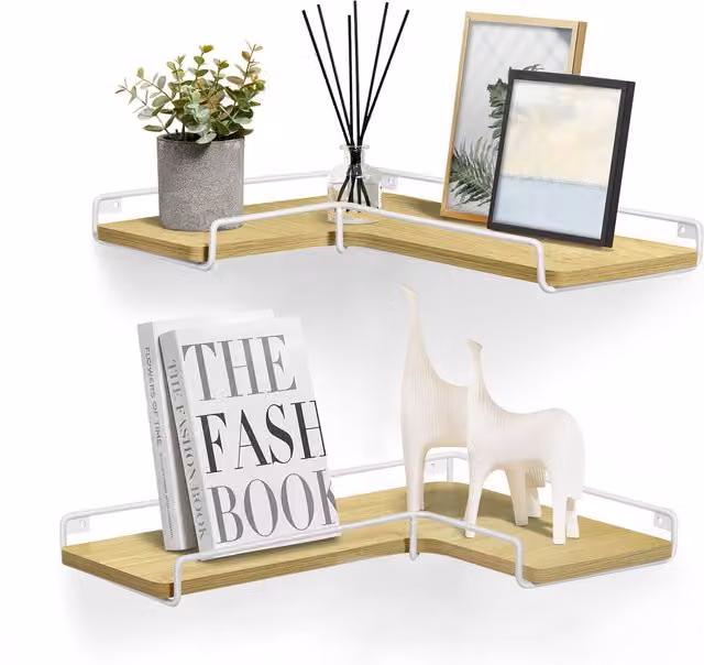 VASAGLE Set of 2 Modern Yellow Corner Floating Wall Shelves