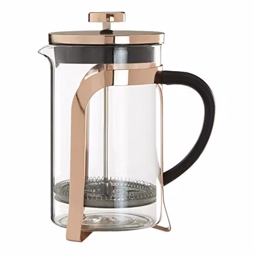 Orsina Akeala Gold and Transparent Cafetiere, H: 19.0 cm, W: 11.0 cm, D: 17.0 cm