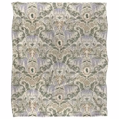 Bridgerton Damask Pattern Silky Touch Super Soft Microfibre Throw Blanket, Multicolour, W/D/H: 152 x 127 cm