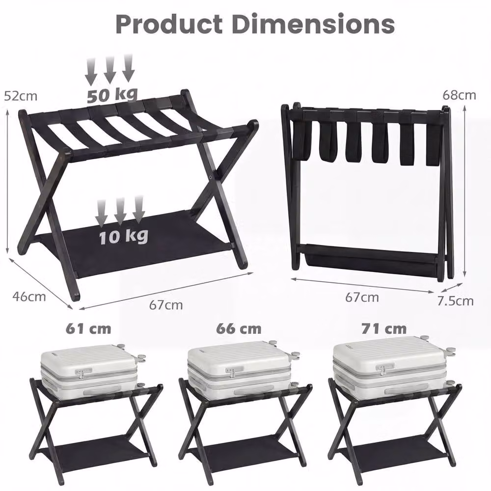 Havendro Solid Rubberwood Folding Portable Luggage Suitcase Rack in Black – 2