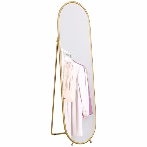 HOMCOM Oval Full Length Mirror with Gold Metal Frame, W: 40 cm, H: 160 cm