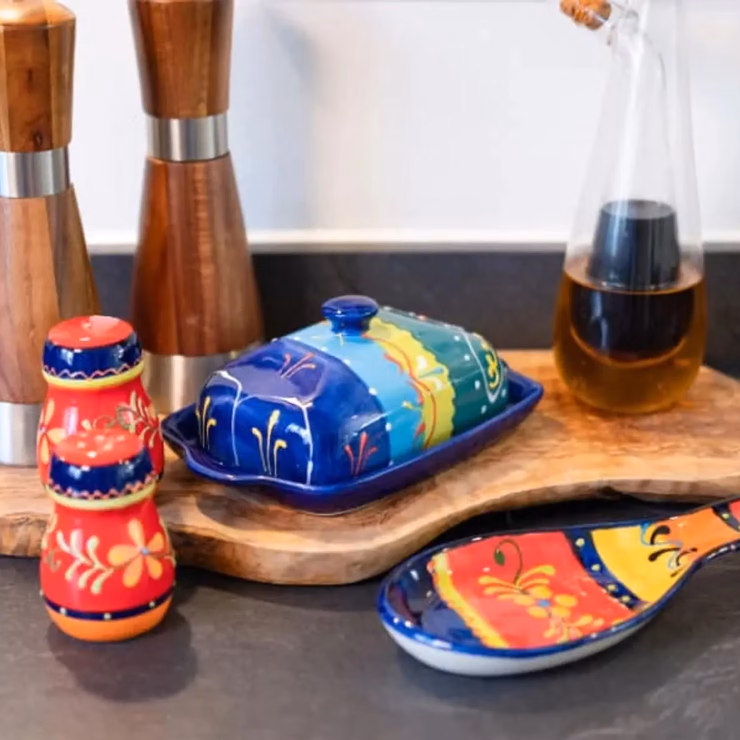 Verano Spanish Ceramics Hand Painted Multicolour Ceramic Butter Dish with Fish Scales Pattern, W: 12 cm, L: 19 cm, H: 4 cm – 2