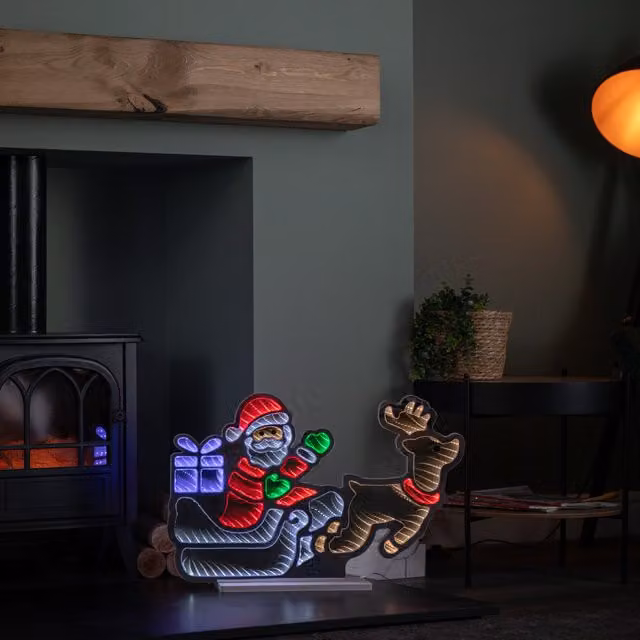 Samuel Alexander Santa in Sleigh with Present Christmas Infinity Mirror with Multi-Coloured LEDs – 1