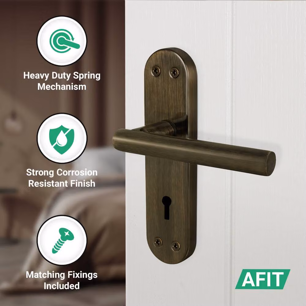AFIT T-Bar Antique Brass Lock Backplate Handles Set in Bronze, W/D/H: 15 x 15 x 15 cm – 3