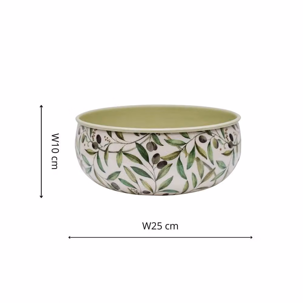 Ivyline Maisie Vintage Olive Metal Planting Bowl, Green, H: 10 cm, D: 25 cm – 2