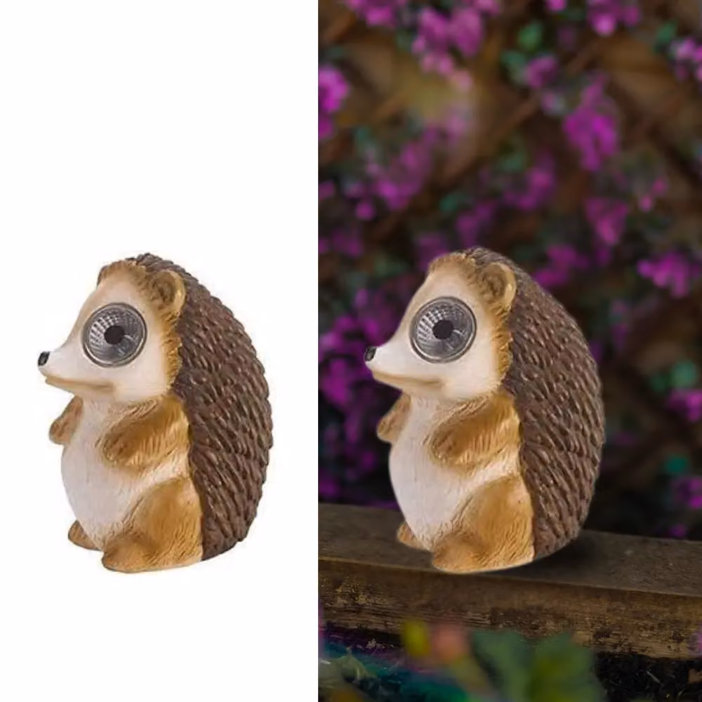 Marco Paul Solar Powered Hedgehog Garden Ornament in Brown and Beige Resin, H 12 cm x W 12 cm x D 9 cm – 2