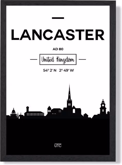 ARTZE Lancaster Black and White City Skyline Framed Print, A3 – 1