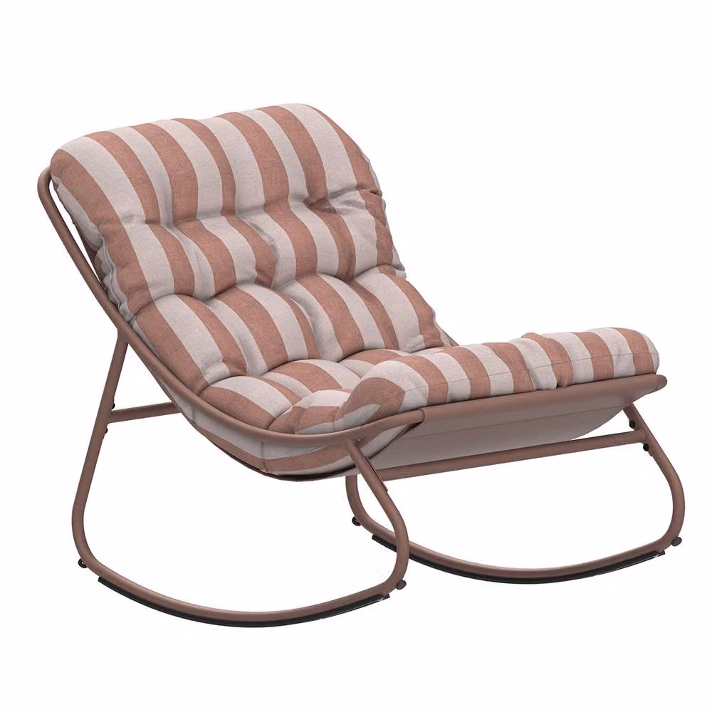 Charles Bentley Porto Terracotta and Green Striped Rocking Chair with UV-Resistant Olefin Cushions – 3