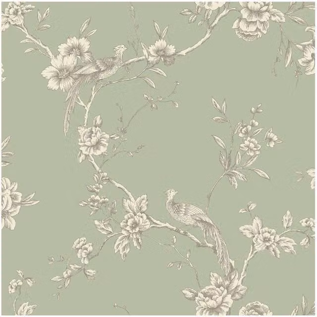 World of Wallpaper Chinoise Green Floral and Botanical Oriental Paper Wallpaper
