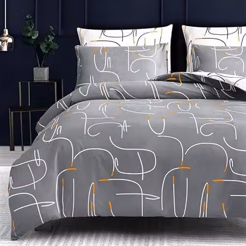 Pamposh Grey Double Duvet Cover and Pillowcase Set, Brushed Microfibre, W/D/H: 200 x 200 cm