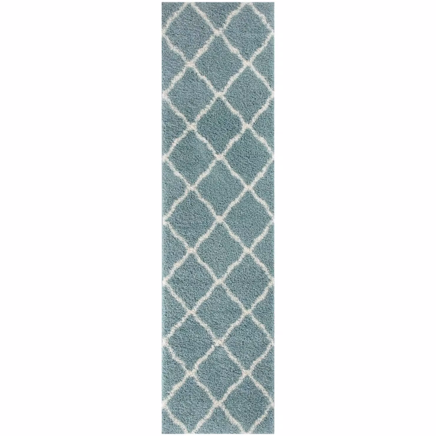 THE RUGS Moroccan Soft High Pile Shaggy Lattice Rug, Duck Egg Blue, W: 200 cm, L: 290 cm – 3