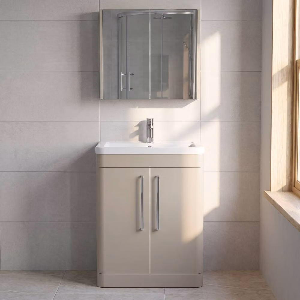 Balterley Aldershawe 2 Door Freestanding Bathroom Vanity Unit with Ceramic Basin in Pebble Grey, Width: 60 cm – 2
