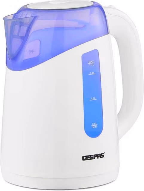 Geepas 2200W Cordless Illuminating Electric Kettle with Auto Shut-off, 1.7 l, White