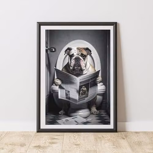 60 Second Makeover English Bulldog On The Toilet Multicolour Paper Poster, A3