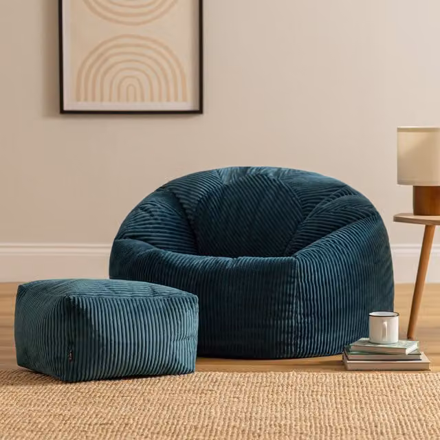 ICON Kingston Jumbo Cord Bean Bag and Footstool Bundle in Petrol Green – 1