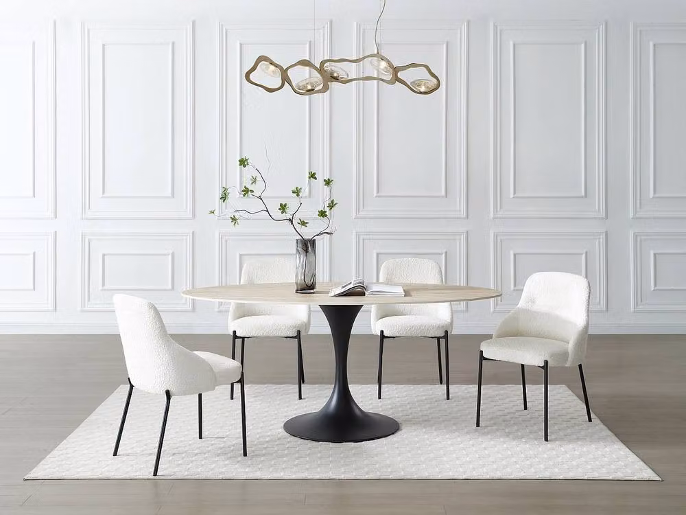 Vente-unique Oval Ceramic and Black Metal Dining Table for 8 People, Beige, W/D/H: 240 x 120 x 78 cm – 3