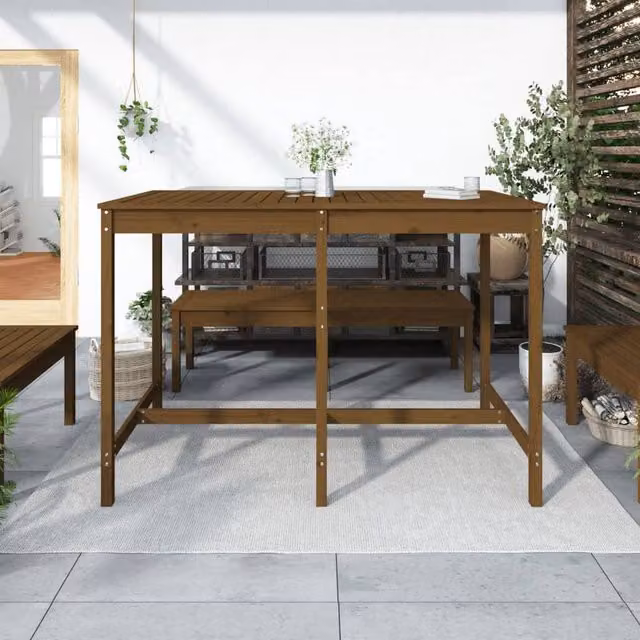 Berkfield Home Rectangular Garden Table in Honey Brown Solid Pine, W/D/H: 159.5 x 82.5 x 110 cm