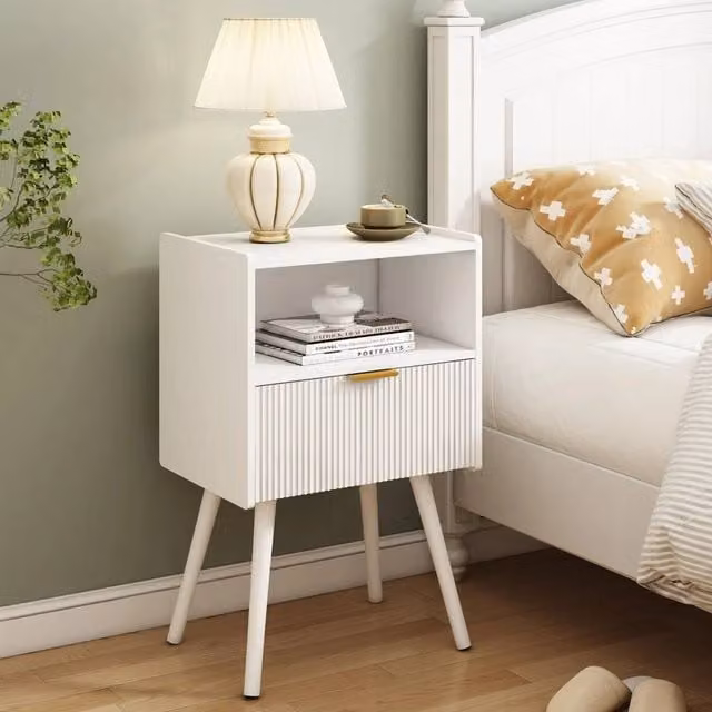 FORGEVIO Modern Bedside Table with Storage Drawer in White – 1
