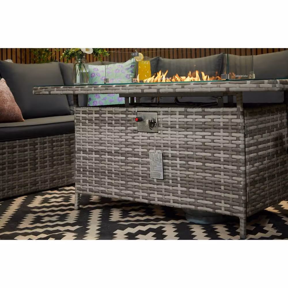 Furniture Maxi Rosen 9 Seater Grey Polyrattan Garden Corner Sofa and Fire Pit Set with Upholstered Cushions – 3