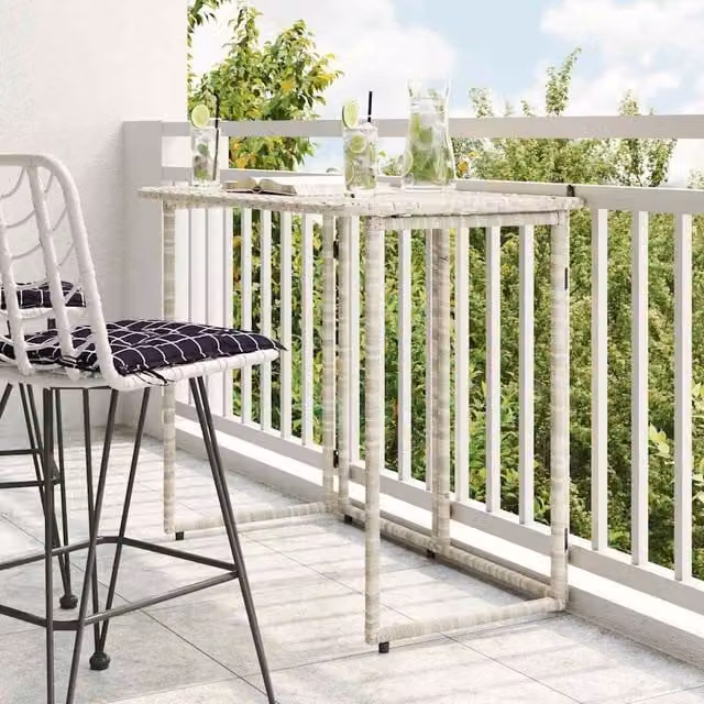 Berkfield Home Folding Garden Table in Light Grey Poly Rattan, W/D/H: 90 x 51 x 75 cm – 1