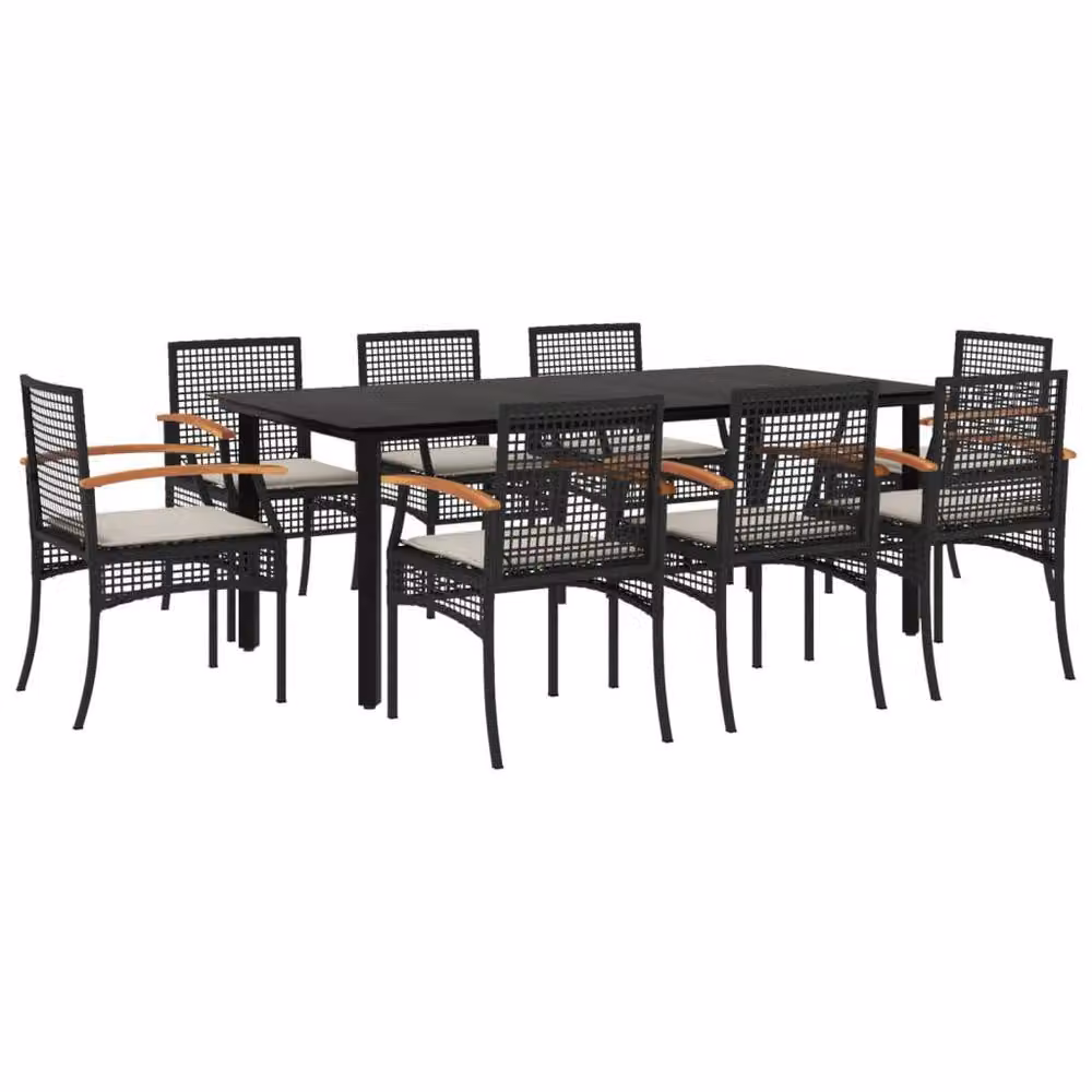 Berkfield Home Beautiful 9 Piece Black Poly Rattan Garden Dining Set with Cushions – 2