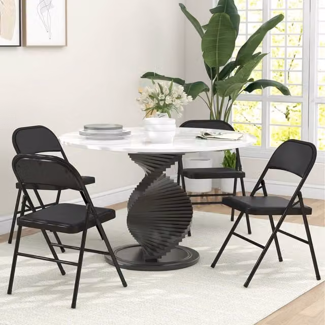 HOMCOM Set of 2 Black Padded Metal Folding Chairs with Synthetic Leather Upholstery