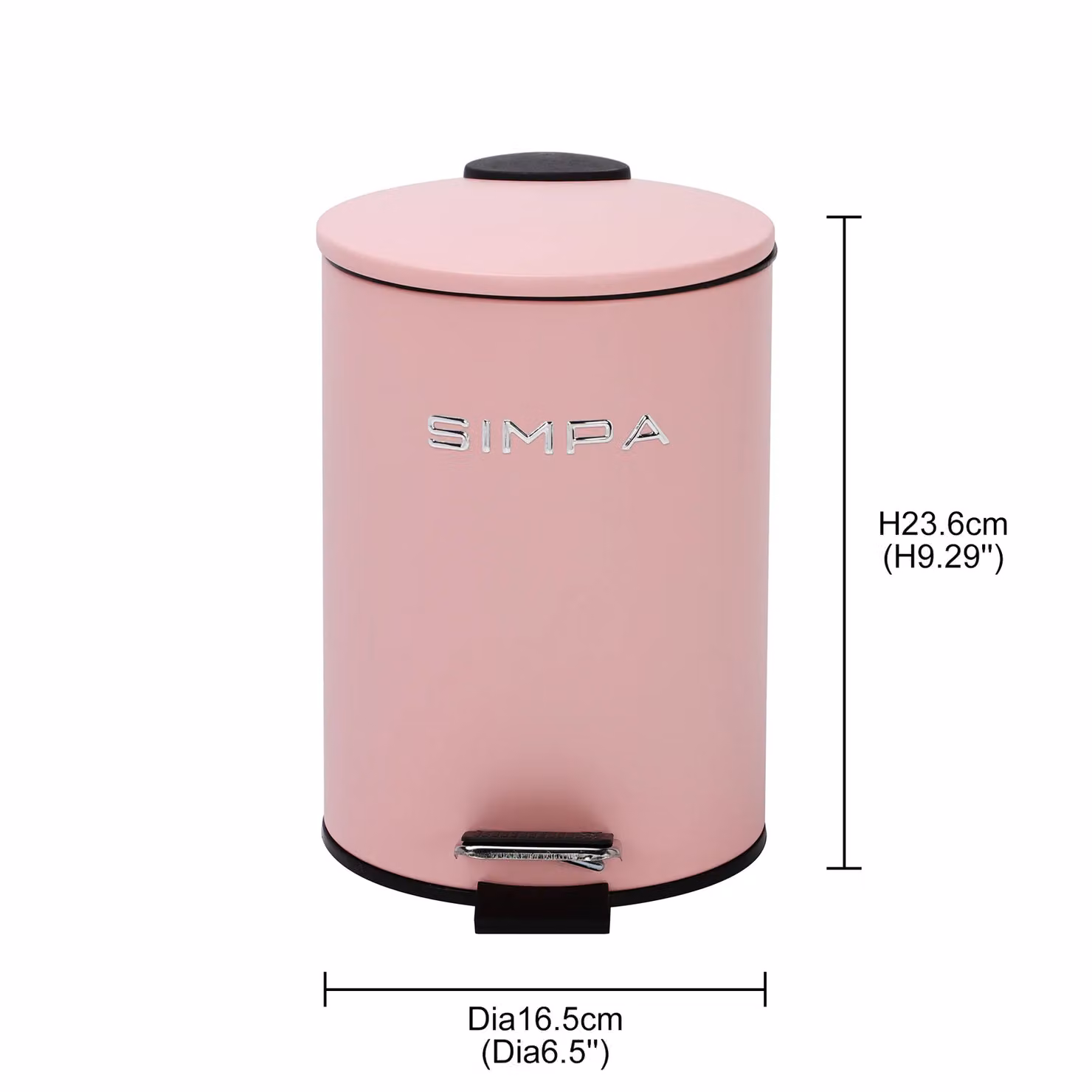 Simpa 3L Slim Soft-Closing Pedal Dustbin in Pink with Removable Inner Bucket and Coated Steel Construction – 3