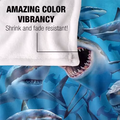 JQ Licensing Royce Mcclure Wish You Were Here Great White Sharks Super Soft Fleece Throw Blanket, White, W/D/H: 152 x 127 cm – 3