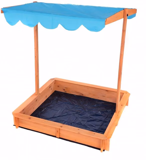 Oypla Children's Wooden Garden Sand Pit with Adjustable Canopy Sun Shade in Blue