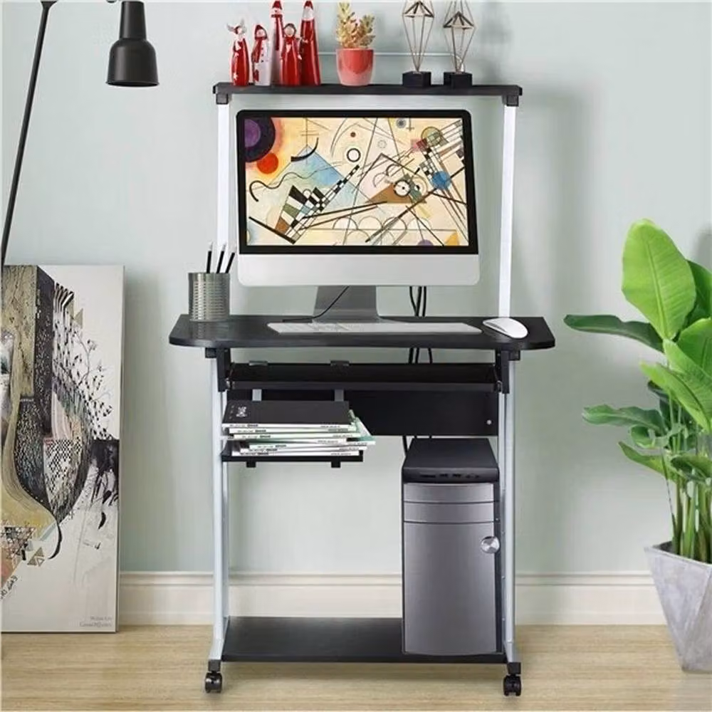 Kelvenix Modern Small Corner Computer Desk with Printer Shelf in Black – 2
