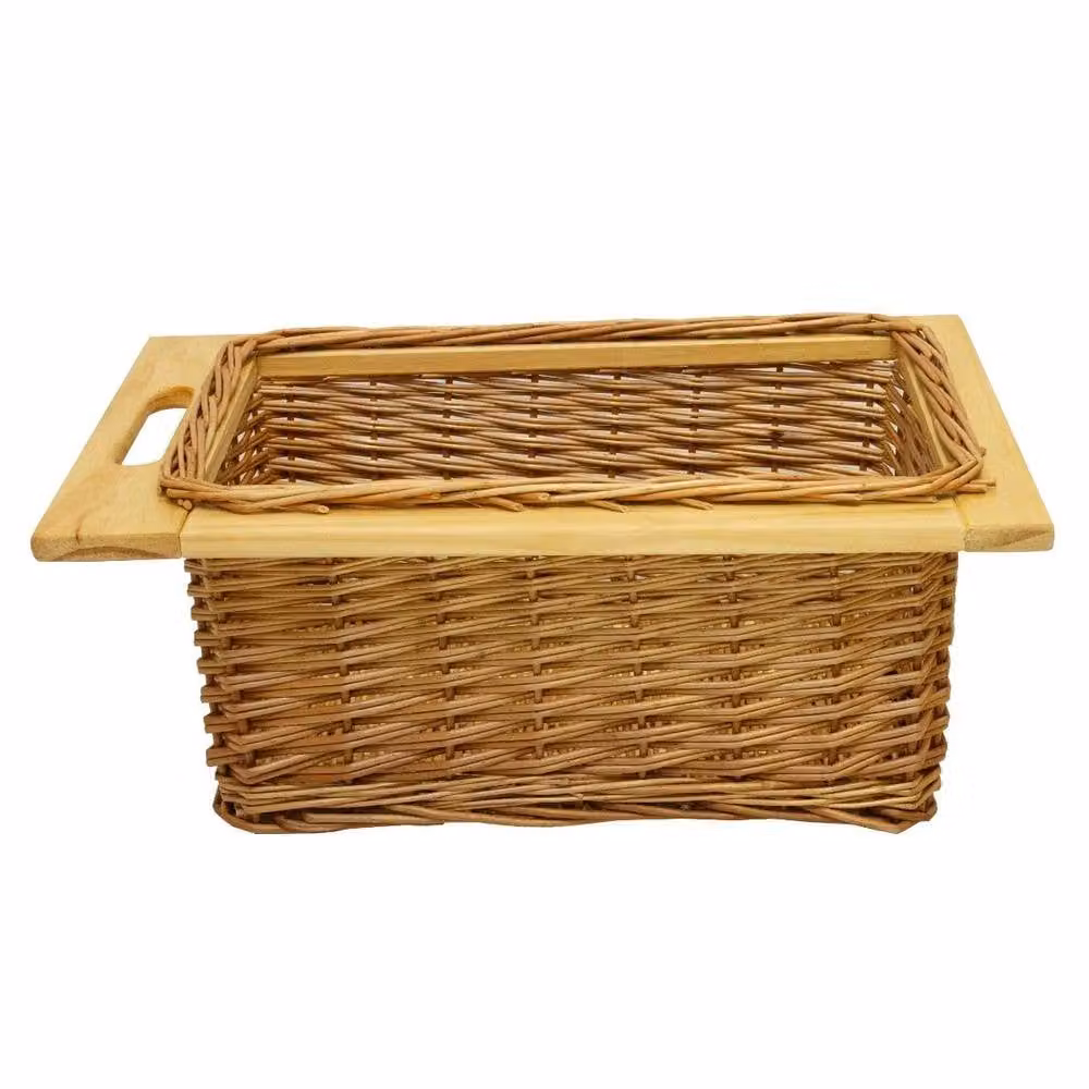 Monstershop Set of 3 Brown Open Weave Wicker Pull Out Kitchen Baskets with Handles – 4