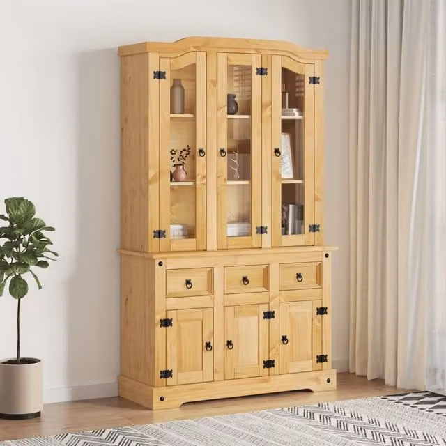 Berkfield Home Corona Highboard in Brown Solid Mexican Pine, W/D/H: 112 x 43 x 196 cm