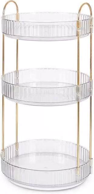 Levede 360 Rotating 3 Tier Makeup Organiser in Transparent Clear