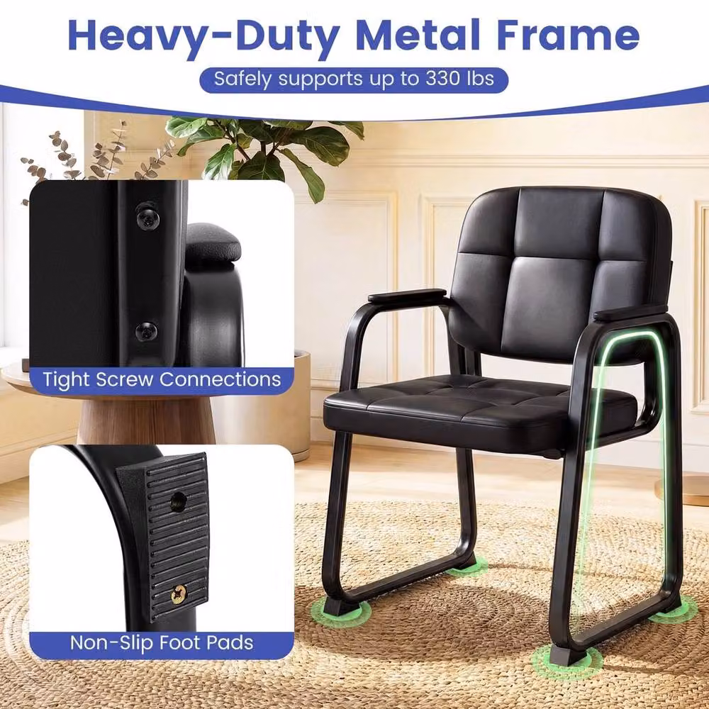 EONLION Set of 2 Black Synthetic Leather Office Reception Chairs with Armrests – 3