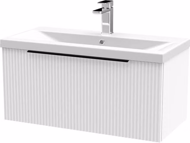 Balterley Fluted Front Wall Hung 1 Drawer Vanity Basin Unit, Satin White, W: 80 cm