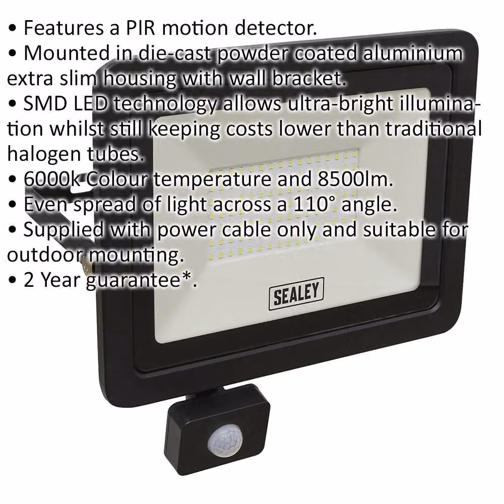 Loops Extra Slim 100W SMD LED Floodlight with PIR Motion Sensor, 8500 Lumens, IP65 Rated, Black – 2