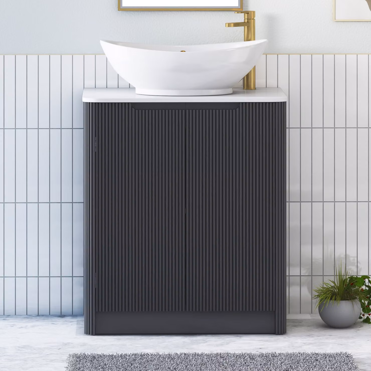 Royal Bathrooms Avenza 800mm Floor Standing 2 Door Vanity Unit in Matt Obsidian Black with Plain White Worktop and Amaze Basin