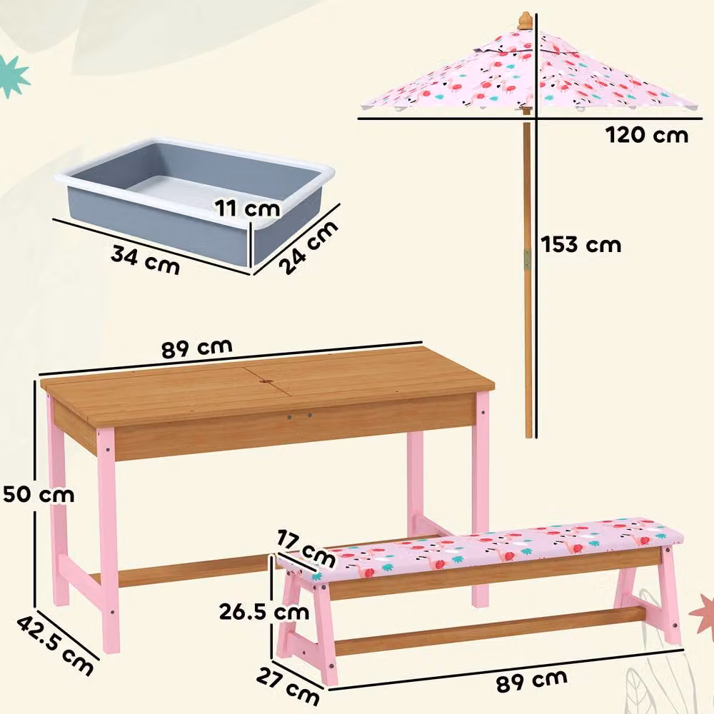 STILVORA Kids Picnic Table Set with Foldable Umbrella in Pink – 2