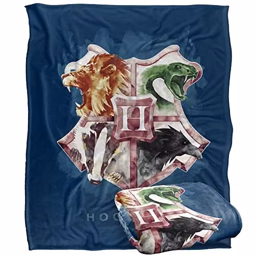 Warner Brothers Harry Potter Hogwarts Crest Wash White Microfibre Fleece Throw Blanket W/D/H: 152 x 127 cm – 1
