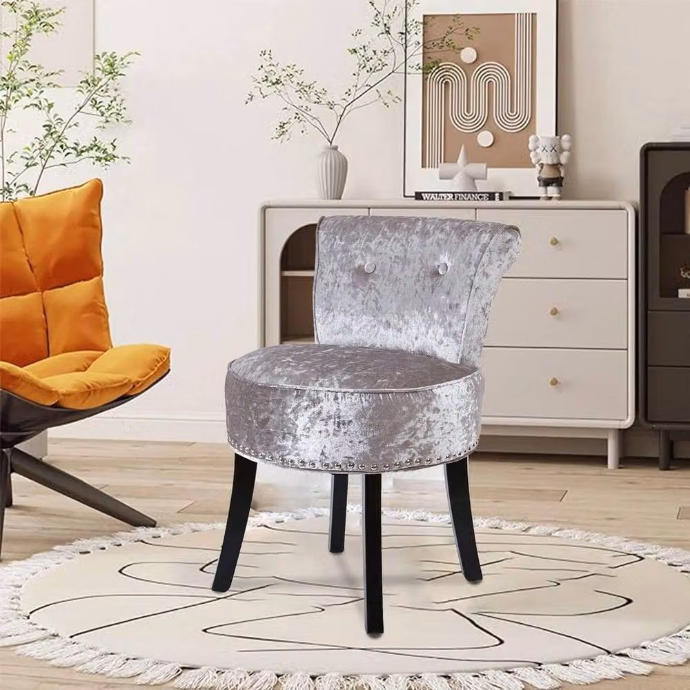FLAVORA Silver Velvet Low Back Makeup Vanity Stool – 4