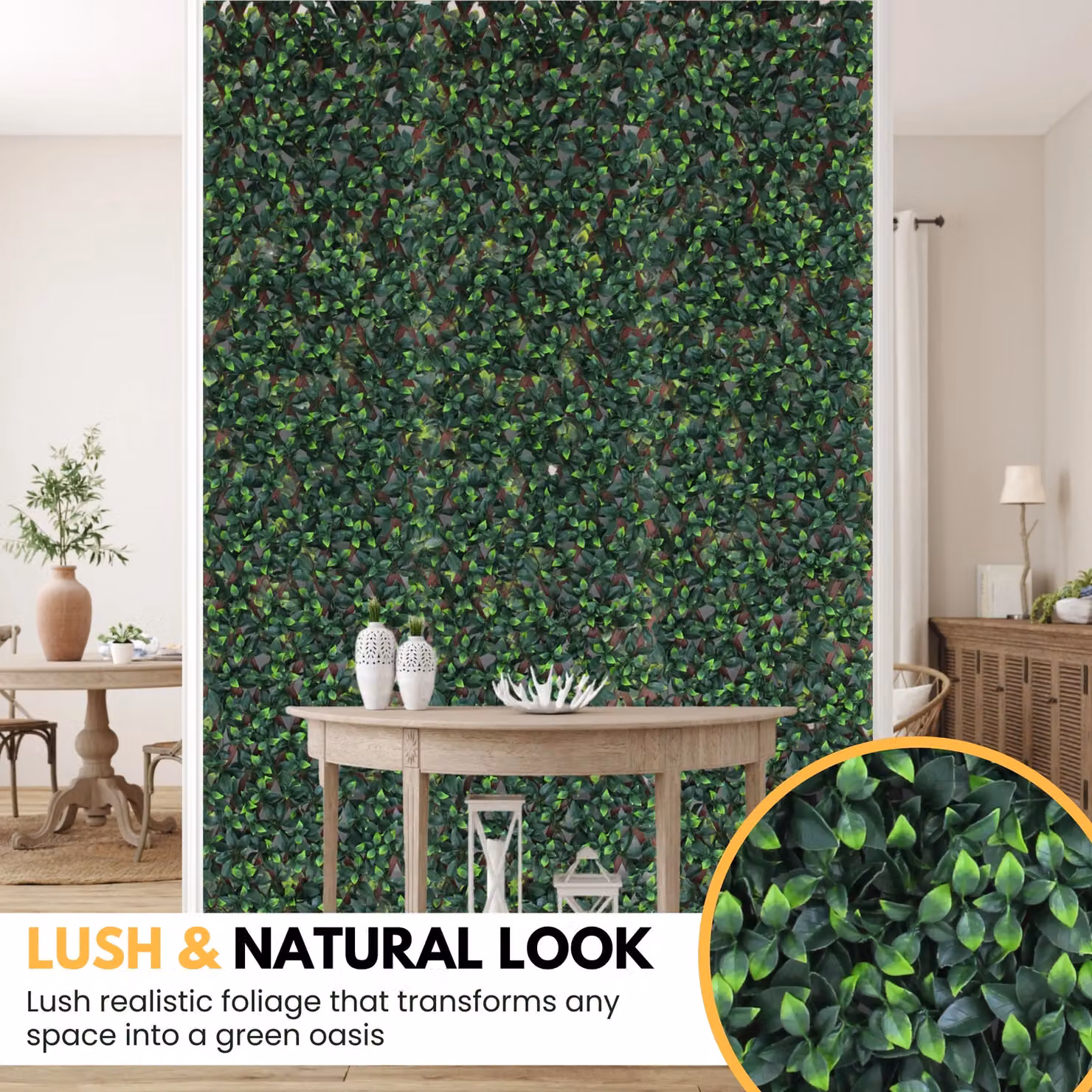 Novecrafto Expanding Trellis Garden Privacy Screen with Artificial Green Leaves – 5