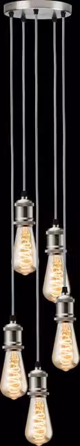 Netlighting Knightsbridge CALLA 5 Light Vintage Pendant in Brushed Chrome and Grey, E27, Height Adjustable – 1