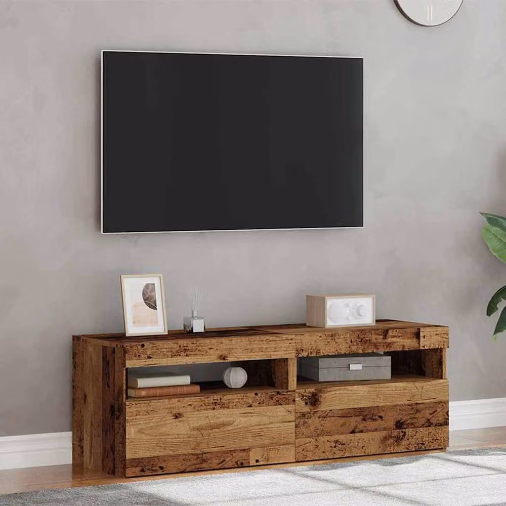 Berkfield Home Set of 2 Modern TV Cabinets with LED Lights in Brown Old Wood Engineered Wood – 5
