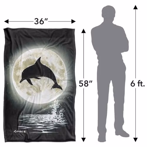 JQ Licensing Royce Mcclure Dolphin Moon Silhouette Super Soft Silky Touch Fleece Throw Blanket, Multicolour, W/D/H: 91 x 147 cm – 2